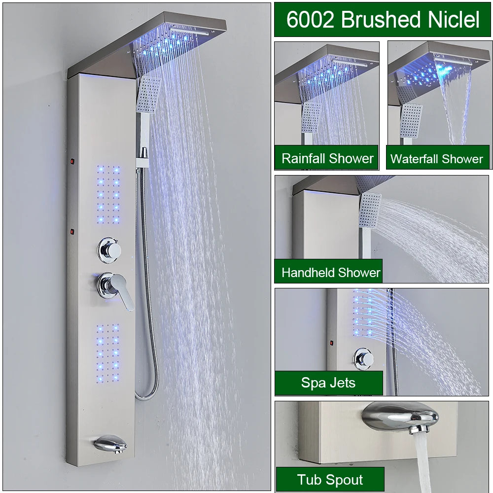 Onyzpily LED Light Shower Faucet Bathroom Waterfall Rain Shower Faucet In Wall Shower System with Spa Massage Sprayer and Bidet