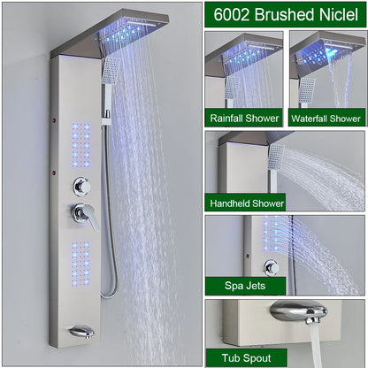 Onyzpily LED Light Shower Faucet Bathroom Waterfall Rain Shower Faucet In Wall Shower System with Spa Massage Sprayer and Bidet