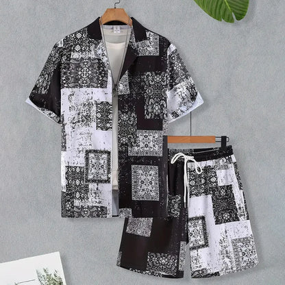 Completo da uomo per vacanze al mare alle Hawaii, composto da camicia a maniche corte e pantaloncini, con stampa paisley, traspirante e alla moda, ideale per feste.