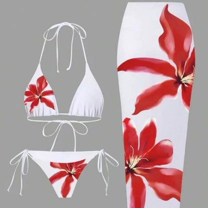 Sexy Print Three-piece Swimsuit Set Charms Lilies Limited Edition Bikini Set Attractiveness Sensuality Fashionable Women's Wear