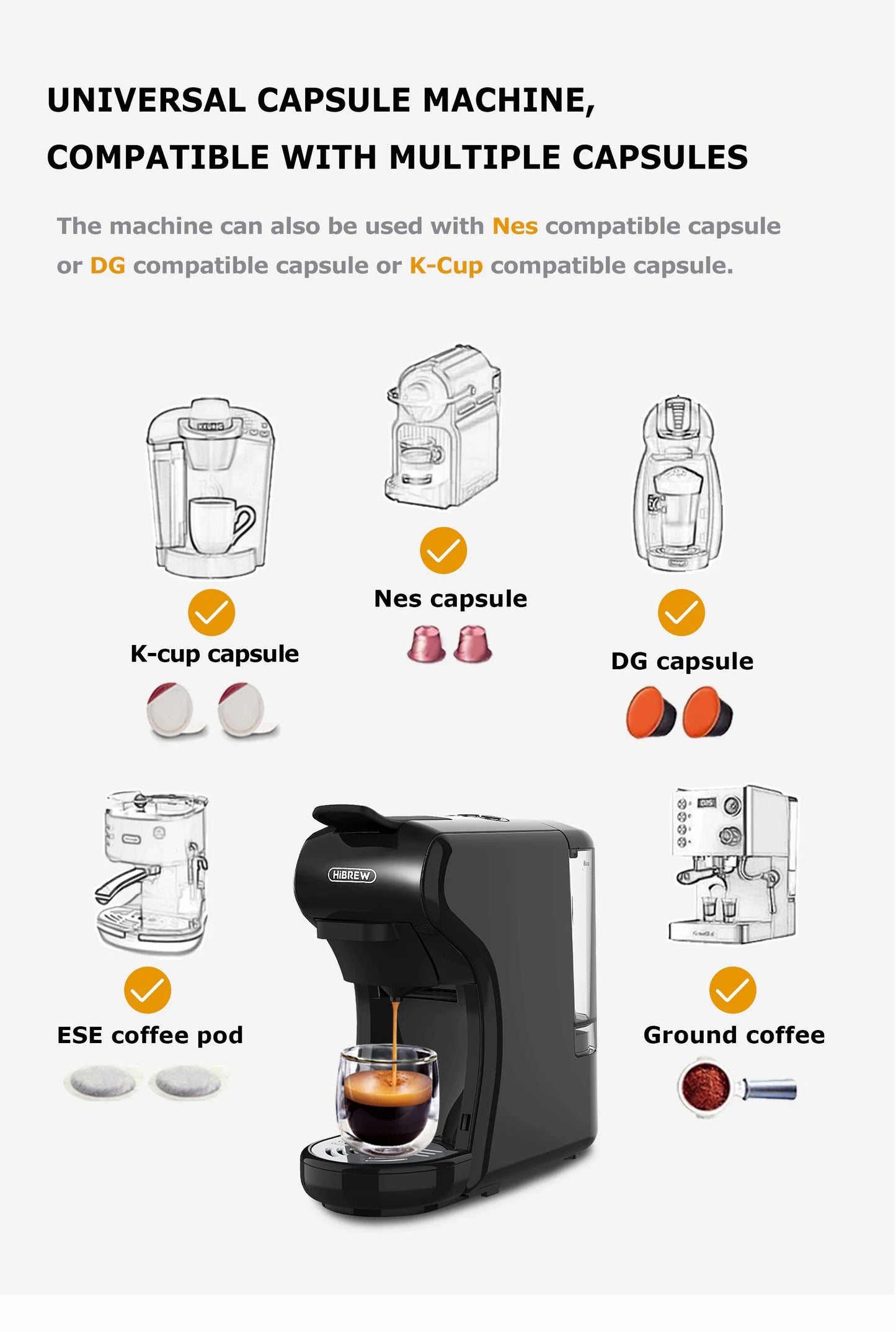 Macchina per caffè HiBREW 19 bar 4 in 1 calda e fredda capsule multiple espresso Cafetera Pod Coffee Maker Dolce Milk Nexpresso Powder H1A