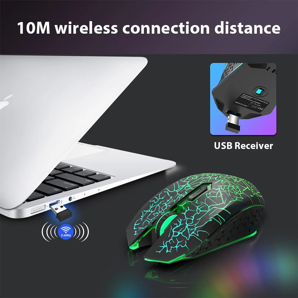 Mouse da gioco ergonomico wireless 2.4G RGB silenzioso 1600 dpi ricaricabile meccanico per PC laptop computer gamer