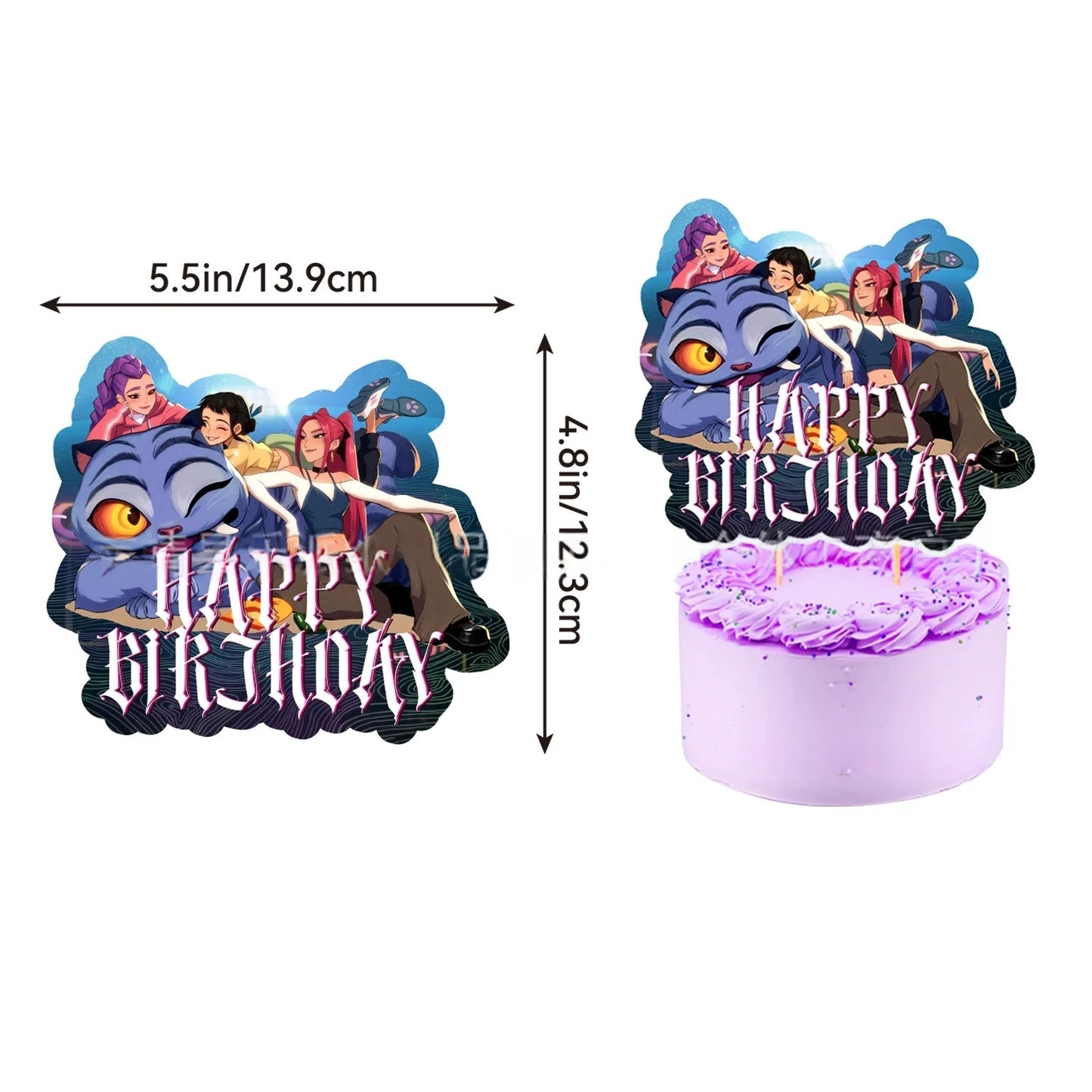 Purple and Pink Laser K-POP Demons Hunters Birthday Party Cake Decorations Birthday Cake Decorations for Girls' Birthday Party