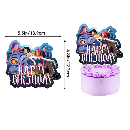 Purple and Pink Laser K-POP Demons Hunters Birthday Party Cake Decorations Birthday Cake Decorations for Girls' Birthday Party