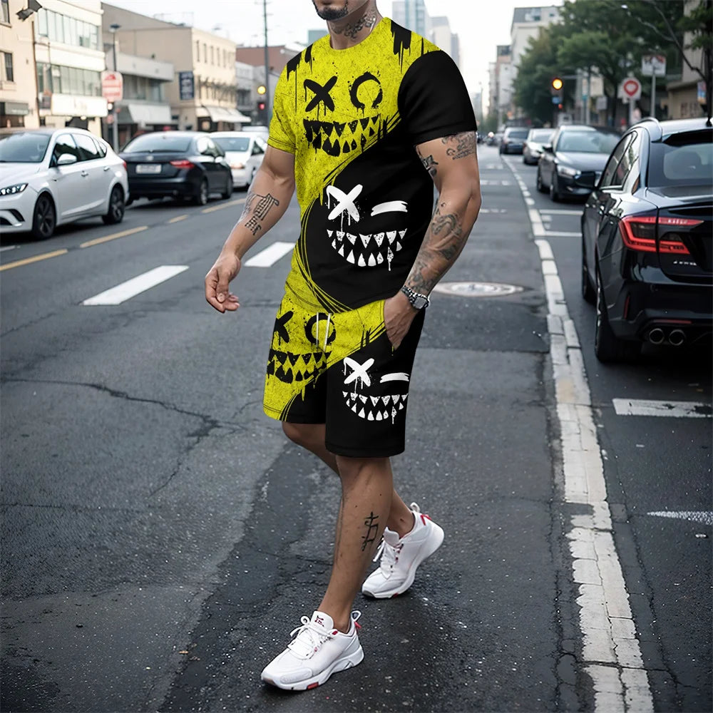 Completo da uomo 2024 nuovo stile hip hop con stampa 3D, vestibilità oversize, maniche corte, pantaloncini, abbigliamento sportivo estivo casual da uomo.