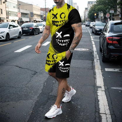 Completo da uomo 2024 nuovo stile hip hop con stampa 3D, vestibilità oversize, maniche corte, pantaloncini, abbigliamento sportivo estivo casual da uomo.