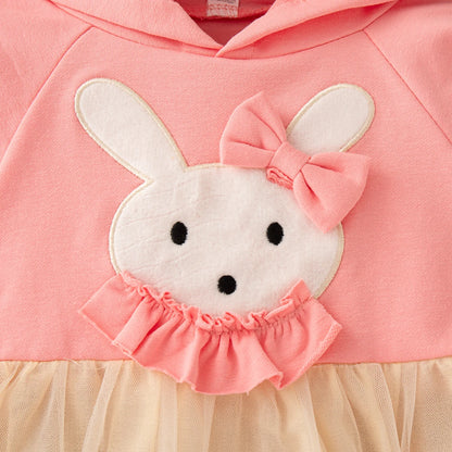 Maglietta per bambina con coniglietto, colore rosa, con cappuccio e maniche lunghe (6-24 mesi), ideale per la primavera e l'autunno (6-24 mesi).