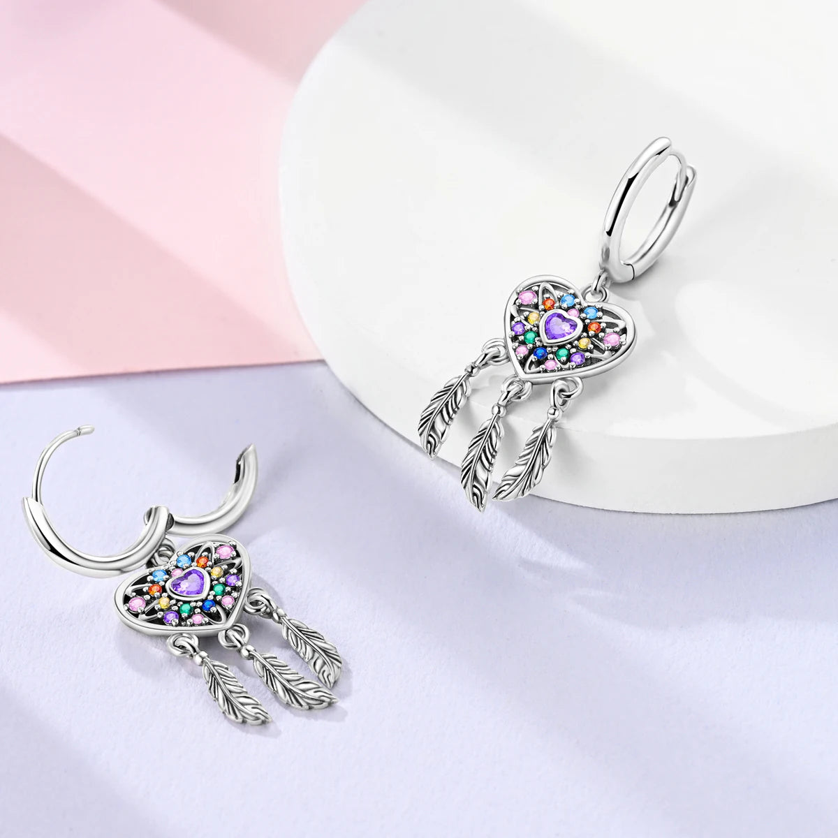 Orecchini a cerchio originali in argento 925 con stella, luna, trifoglio e farfalla con zirconi, perfetti per la creazione di gioielli e come regali di nozze per donne e ragazze.