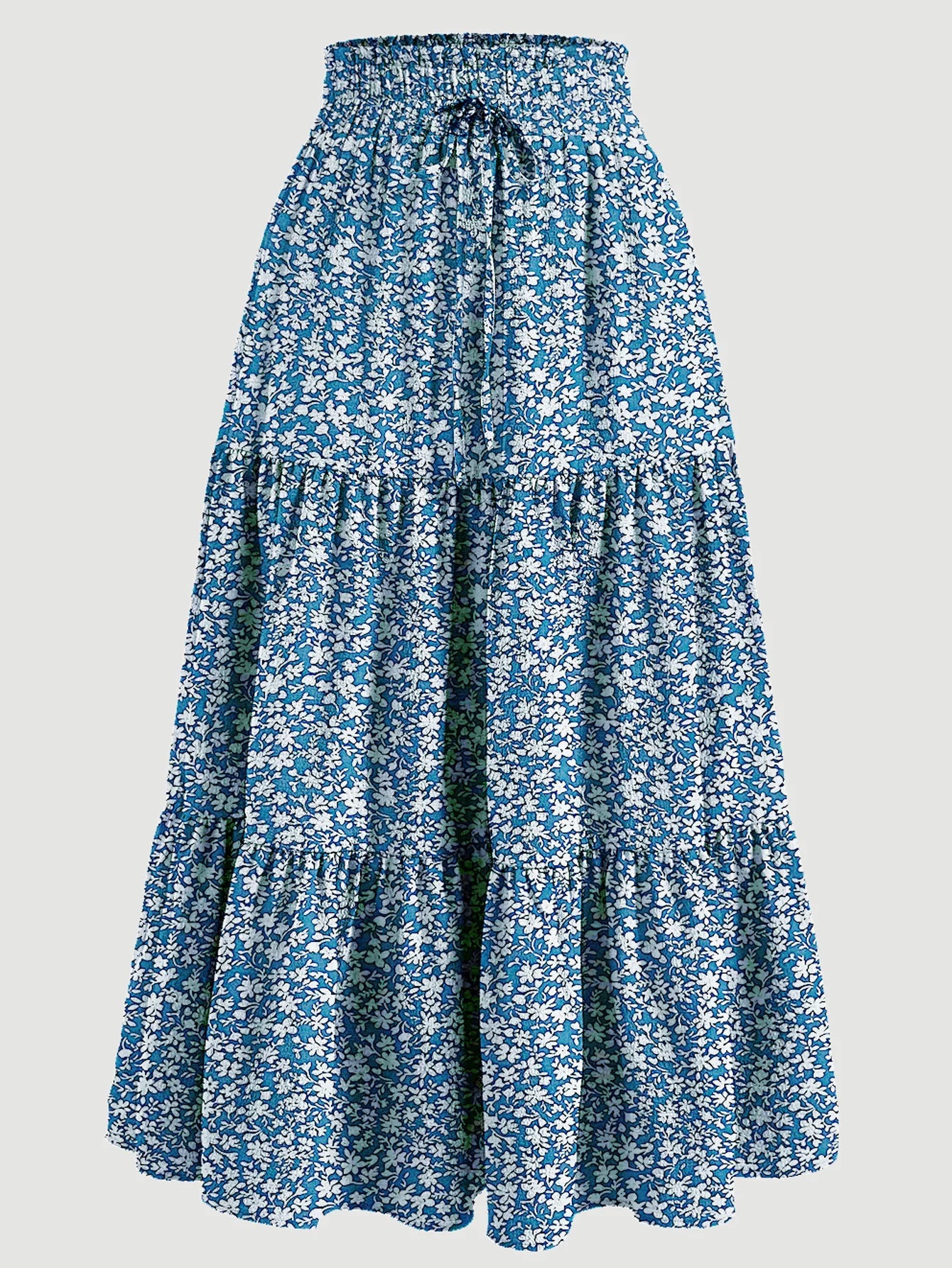 Women's Summer Floral Midi Skirt A-Line Half Skirt with Elastic Waistband Elegant and Flowy