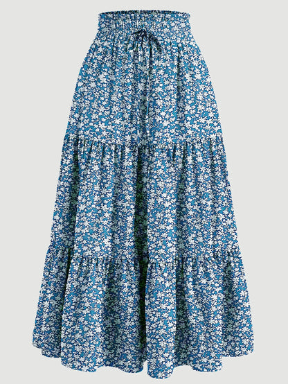 Women's Summer Floral Midi Skirt A-Line Half Skirt with Elastic Waistband Elegant and Flowy