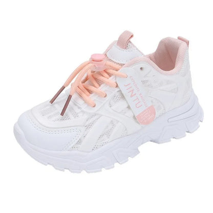 Scarpe casual per bambini, sneakers per bambini e bambine, scarpe bianche tinta unita, scarpe da corsa sportive traspiranti in mesh, sneakers chunky