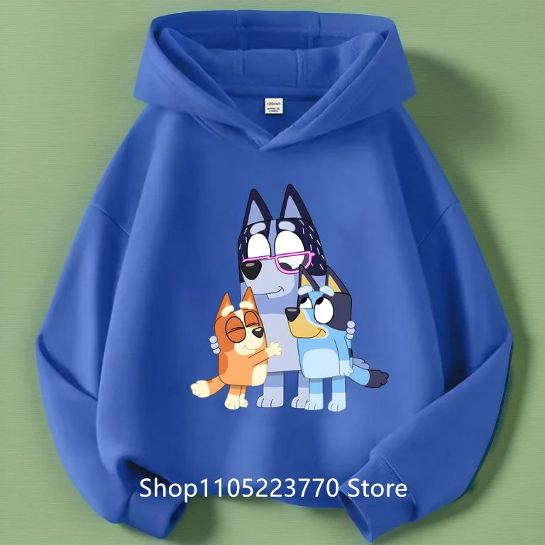 Felpa con cappuccio Bluey per bambini dai 4 ai 14 anni, autunno/inverno, calda e accogliente, con stampa di cartoni animati e anime, ideale per maschietti e femminucce.
