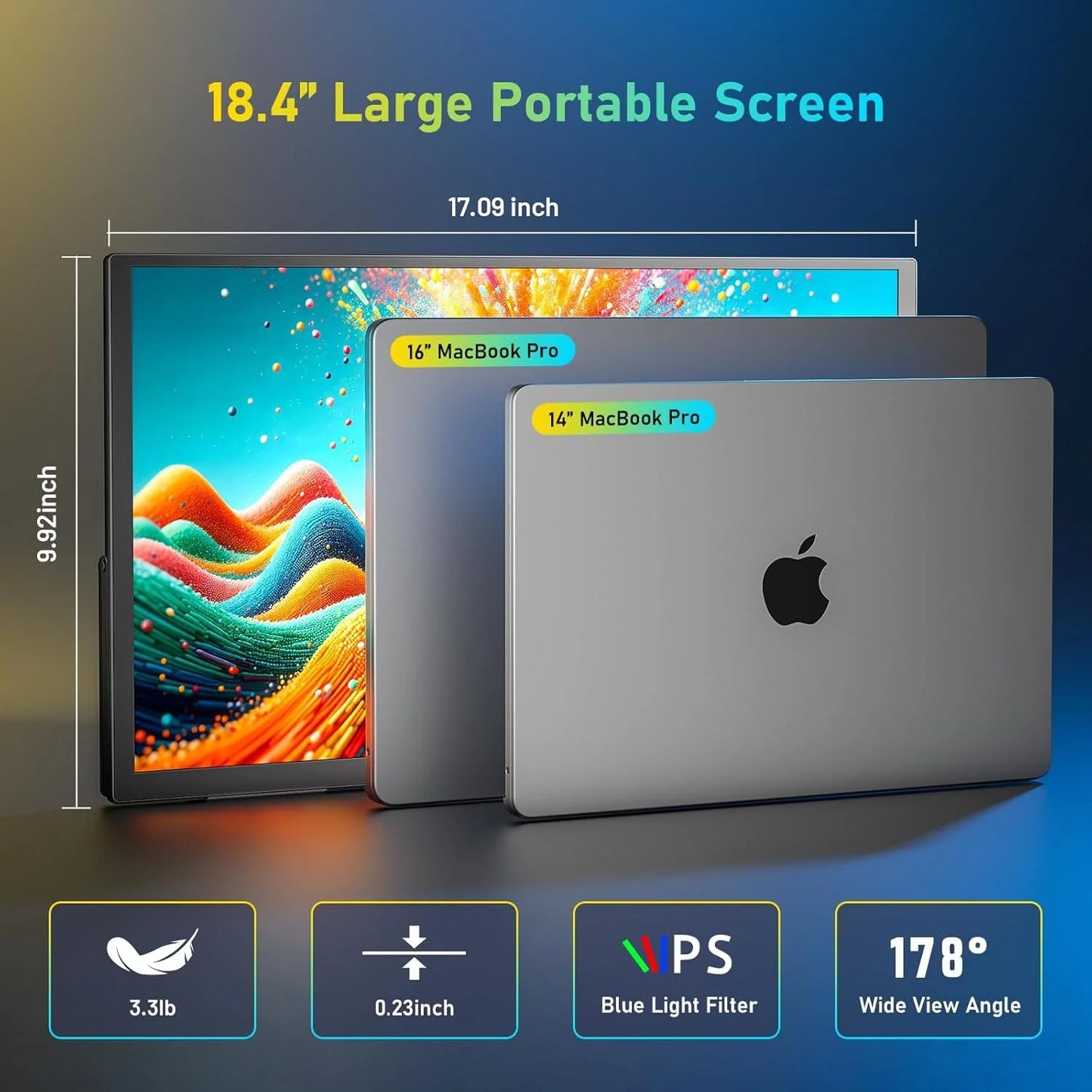 UPERFECT 18.5 Inch 4K Portable Monitor Gaming PC Displays IPS HDR Laptop TV External Second Screen With VESA Stand Type-C HDMI