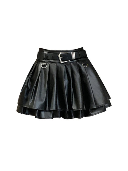 Gonna da donna nera a trapezio in pelle, stile vintage, estetica Y2k, gonna a pieghe, Harajuku, gotica coreana, minigonna, emo, abbigliamento estivo anni 2000.