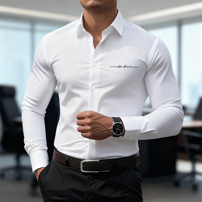 Camicie casual da uomo a maniche lunghe in tinta unita, vestibilità slim, abbigliamento formale senza stiratura, camicie personalizzate stampate in 3D, XS-6XL