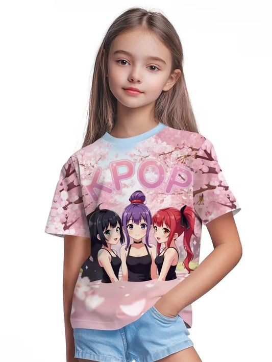Magliette per bambini con stampa grafica di cartoni animati Kpop, regalo divertente per i fan, magliette Harajuku, top estivi a maniche corte, abbigliamento per bambini