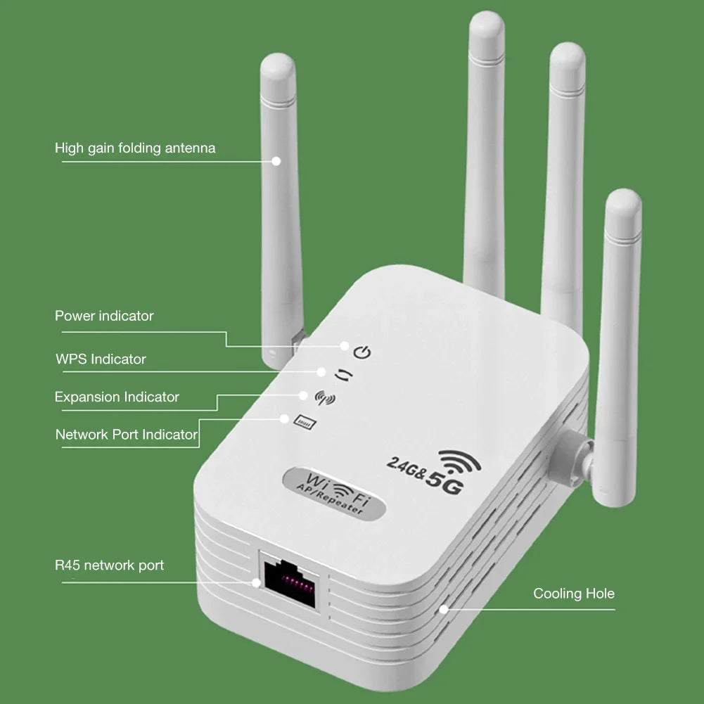 Ripetitore WiFi Dual-Band 2.4G 5G, amplificatore di segnale WiFi, extender WiFi 802.11bgn, router Gigabit con WPS, spina EU/US, amplificatore WiFi