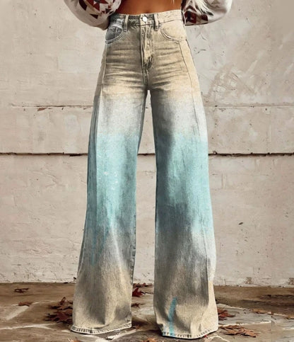 Cross-border Sale of Large-sized Women Casual Pants for European American Trade Thin Style Imitating copy Jeans Wide-leg Fashion
