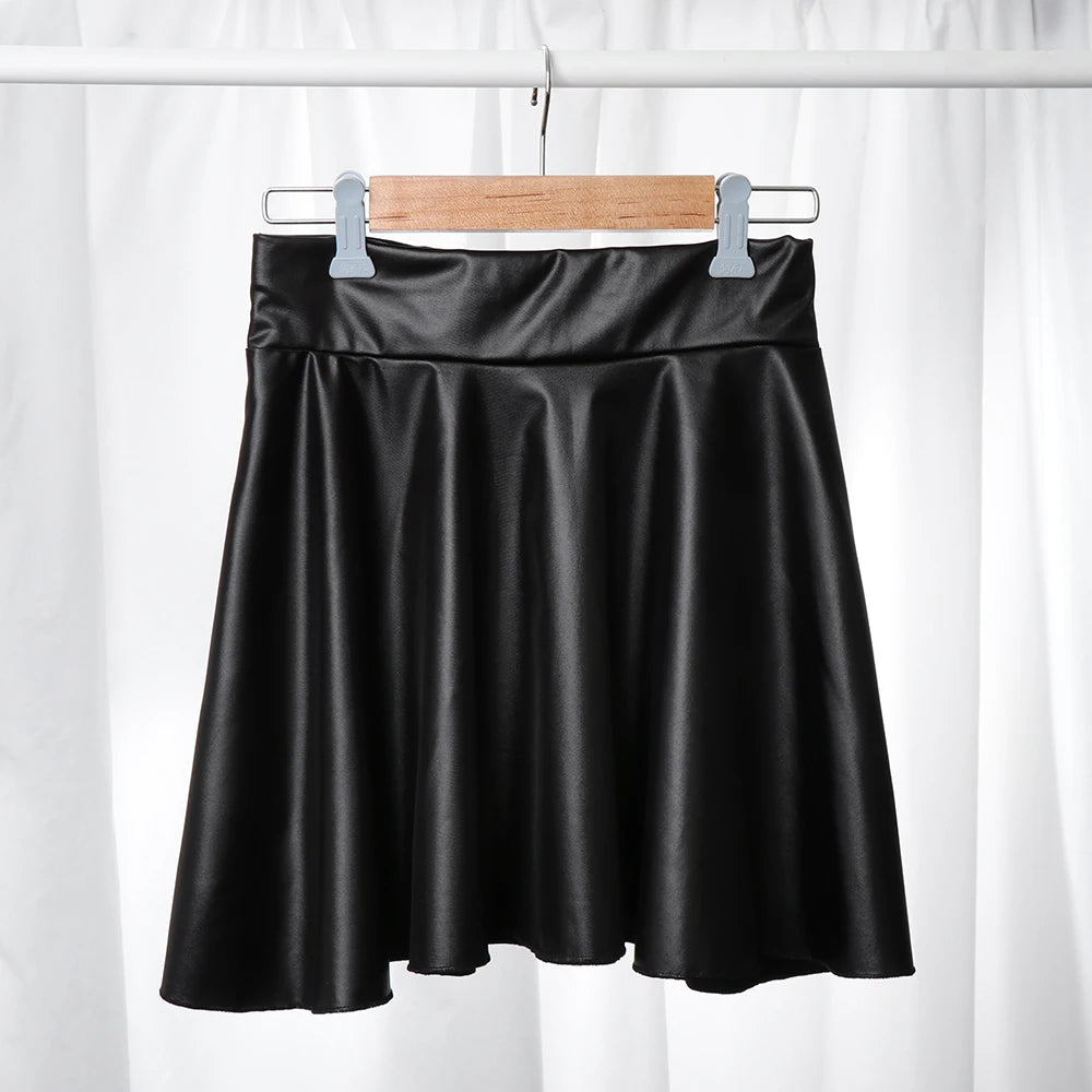 Hot Fashion Skater Multipurpose Elastic Faux Leather Skirts Short Skirt Mini High Waist