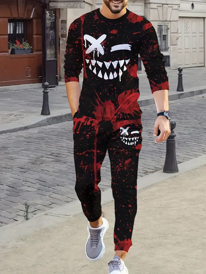 Popular Men's Long Sleeve T-Shirts Pants Set Fashion 3D Print Men Sportswear Man Clothes Street Tracksuit Jogger 2 Piece Outfits