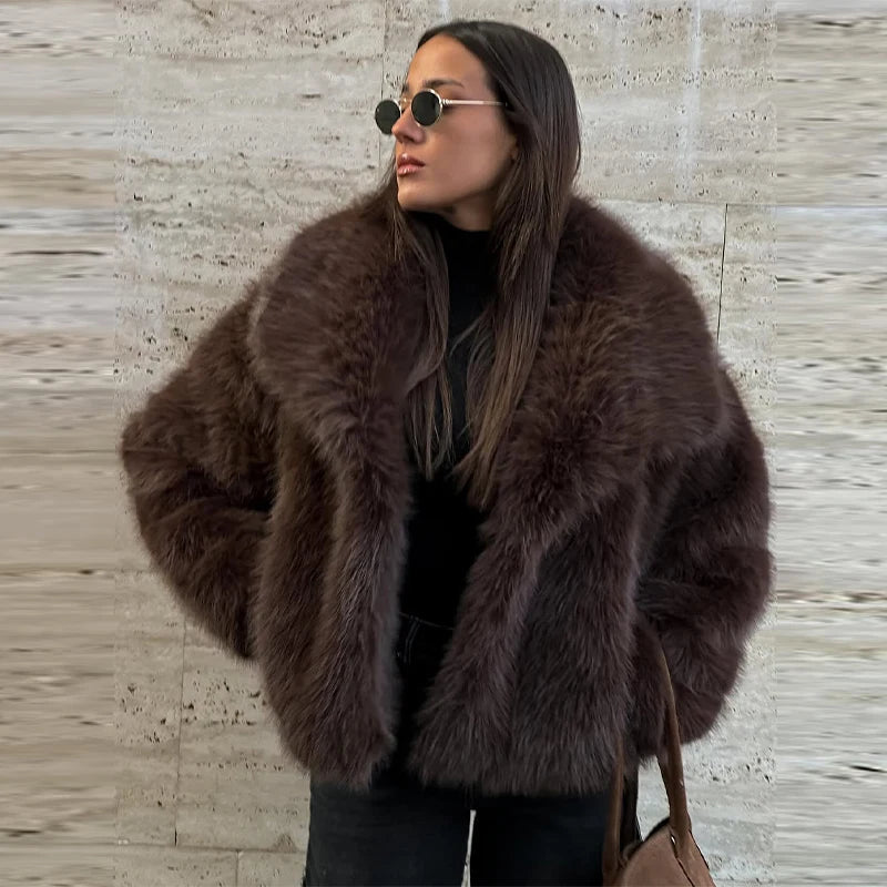 Fashion Fur Women's Jackets Long Sleeve Turn-down Collar Loose  Female Coats 2025 Winter Thicken Warm Luxurious  Femlae Outwears