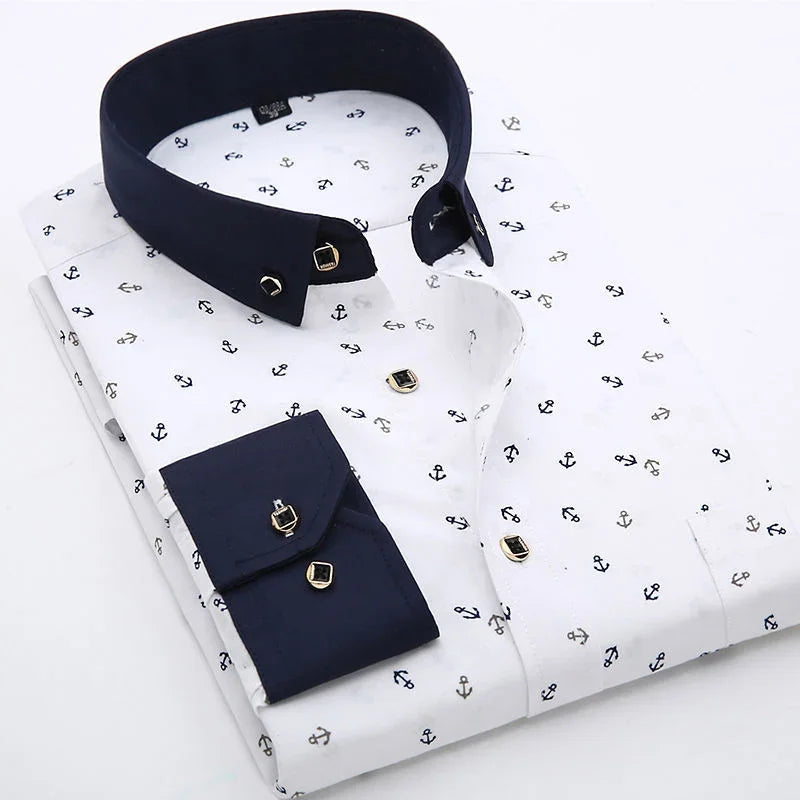 Camicia stampata da uomo, casual, a maniche lunghe, slim fit, da uomo, per lavoro, sociale, abbigliamento di marca, morbida e confortevole KOACUS