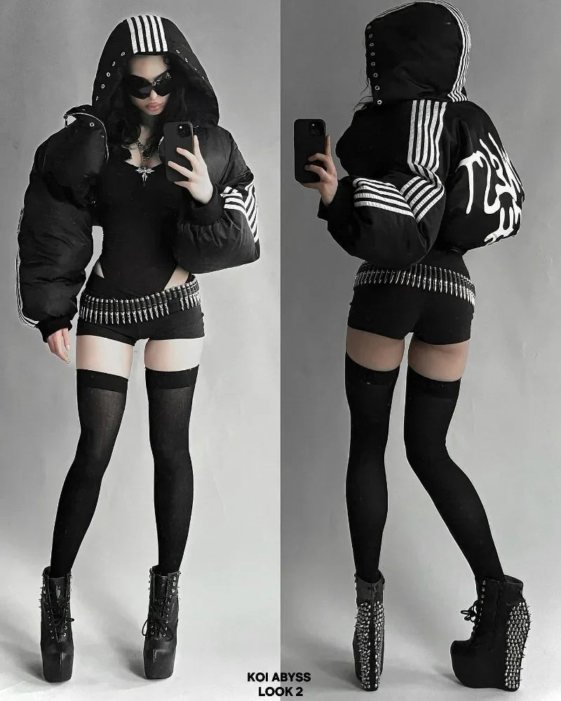 Y2k new women warm cotton-padded jacket American winter new striped button coat Harajuku vintage street wear loose couple jacket