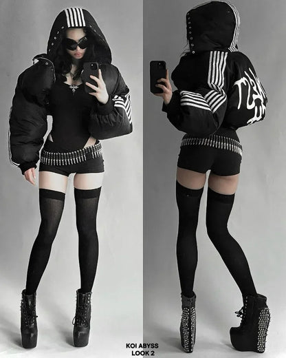 Y2k new women warm cotton-padded jacket American winter new striped button coat Harajuku vintage street wear loose couple jacket