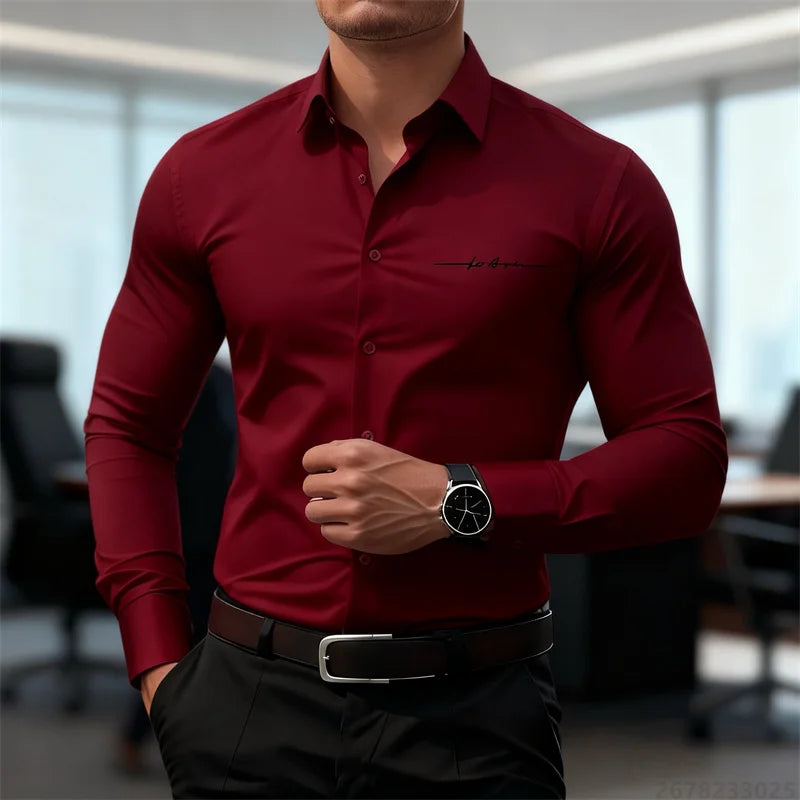 Camicie casual da uomo a maniche lunghe in tinta unita, vestibilità slim, abbigliamento formale senza stiratura, camicie personalizzate stampate in 3D, XS-6XL