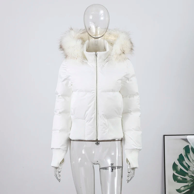 Elegant Fur Collar Hood Belt Long Cotton Jacket Women Zipper Drawstring Waist Parka Down Coat 2025 Winter Lady Warm Chic Outwear