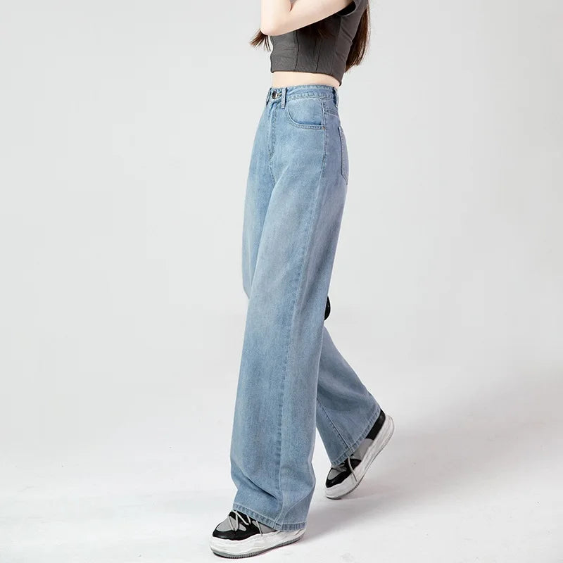 High Waist Wide Leg Slimming Jeans Women's Loose Personality New Korean Version Straight Tube Floor-Length Draping Pants