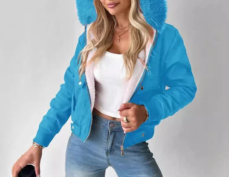 Giacca da donna corta Streetwear Moda versatile Casual Cerniera Spessa Maniche lunghe Cappotti con cappuccio per donna 2024 Autunno/Inverno