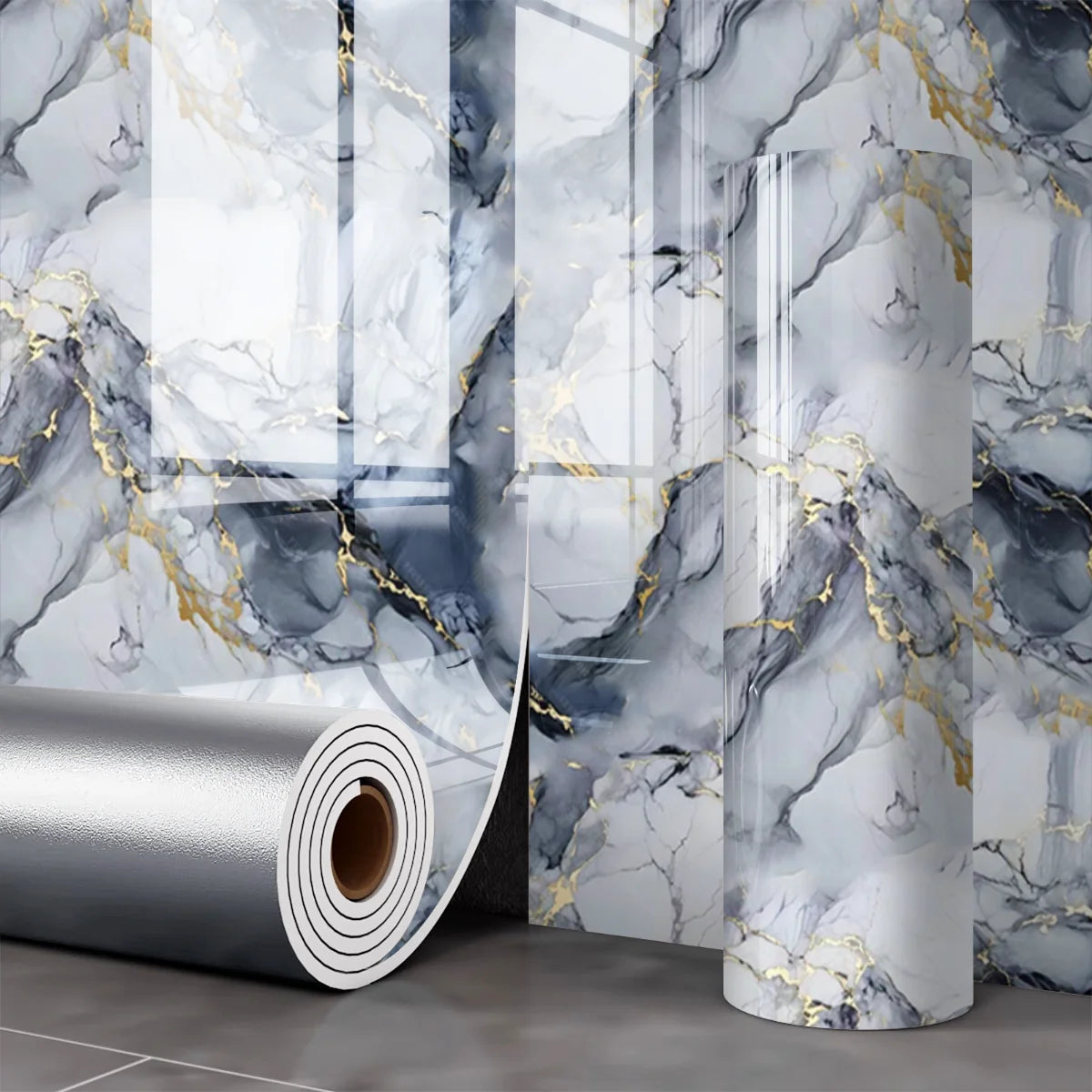 Self Adhesive Marble Wallpaper 1 Roll Waterproof Antifouling Thick Foam Wall Sticker for Bedroom Living Room
