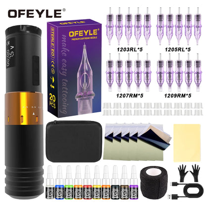 Kit completo per tatuaggi, macchinetta per tatuaggi wireless con corsa regolabile da 2,7 a 4,5 mm, penna per tatuaggi e cartucce miste per tatuatori.