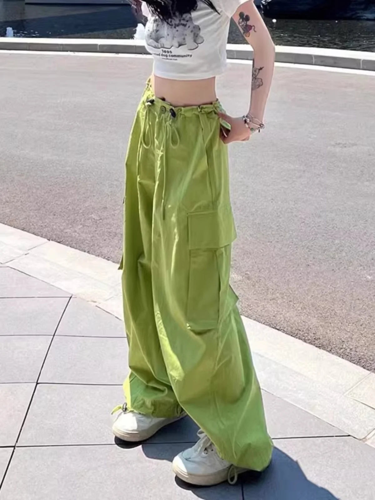 Pantaloni da lavoro American Sle a vita alta e gamba larga, casual estivi, nuovi, larghi e snellenti, sportivi da donna