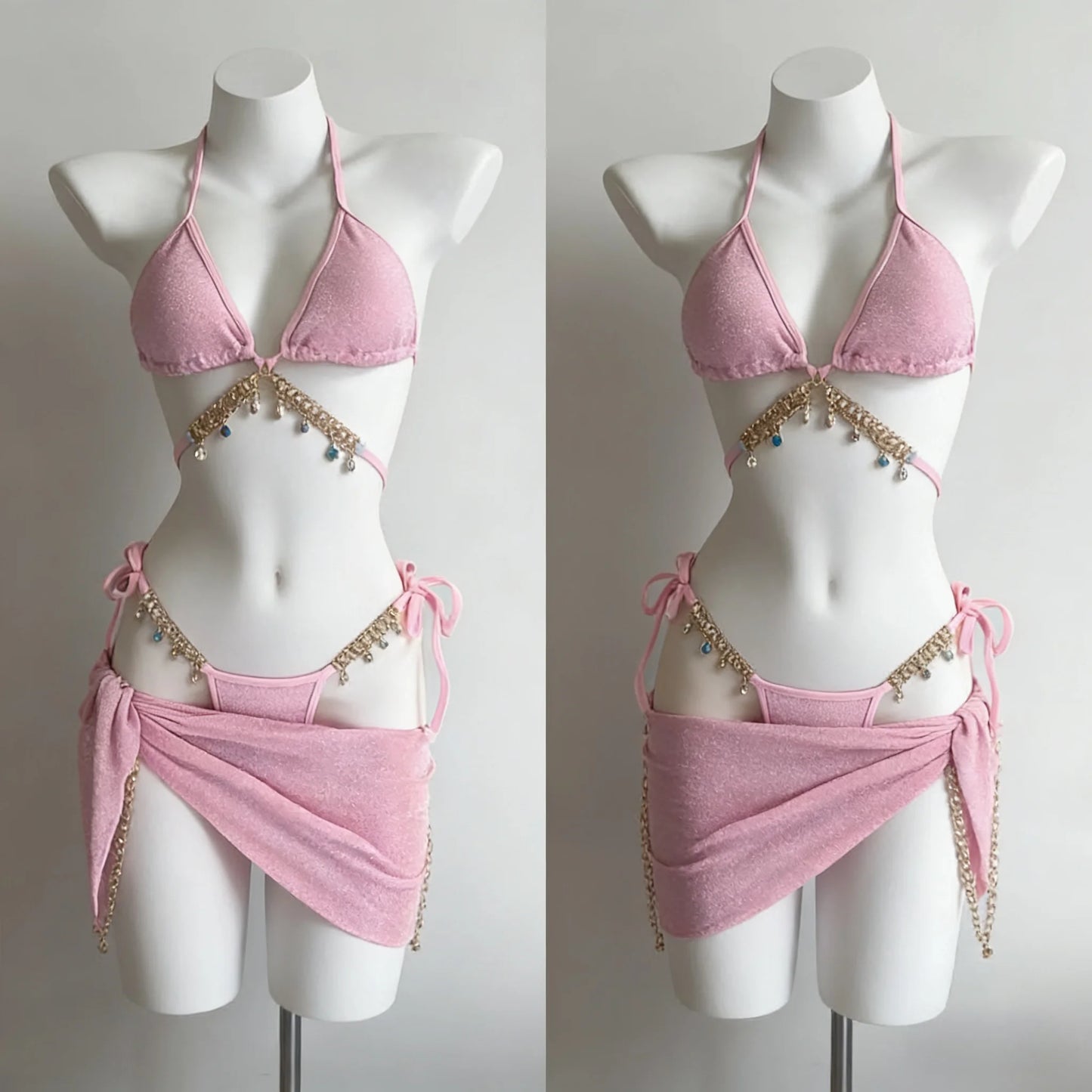 2026 Nuovo bikini da donna a 4 pezzi con stampa a vita alta e maniche lunghe, ideale per vacanze al mare.