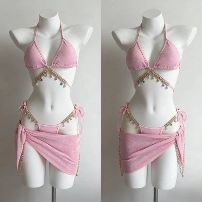 Nuovo bikini a 4 pezzi da donna a vita alta, modello Fairy Sweet, 2026 - Stampa alla moda, ideale per vacanze al mare, feste estive e molto altro.