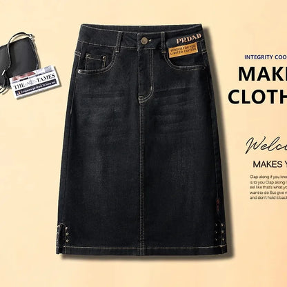 Oversized 5XL Denim Skirt Women's Spring/summer Mid length 2024 New High waisted Elastic Korean A-line Split Casual hip Skirts