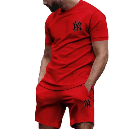 2026 hot men's two-piece sportswear short sleeved T-shirt and summer running fitness sportswear