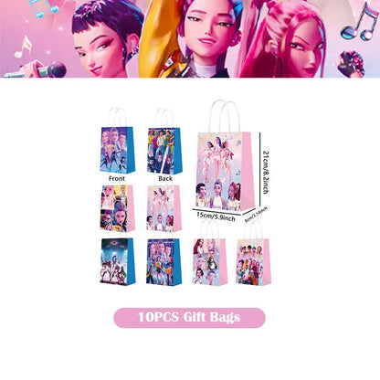 Kpop Demon Hunter Birthday Decoration Set Kpop Girl Cup Pate Happy Balloon Happy Banner Gift Bags Supplies for Kids Party Favors