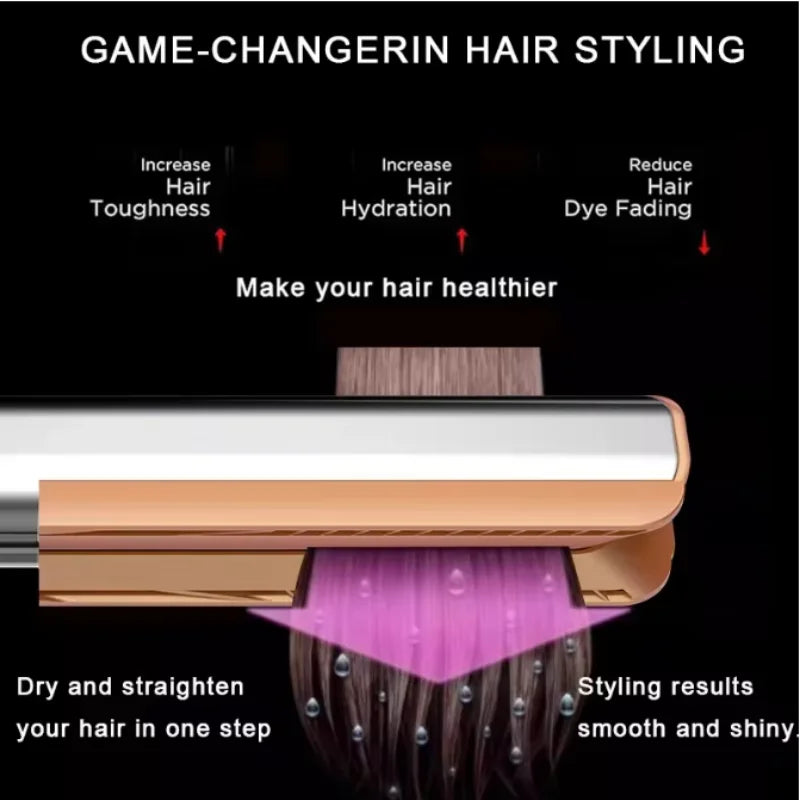 2-in-1 Professional Styling Tool Hair Straightener & Hair Dryer Heat-Up Hair Flat Iron Negative Ion Iron Household Hair Dryer