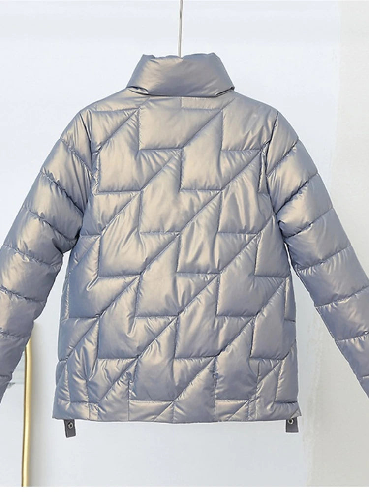 Women Jacket Winter Parkas Female 2025 New Glossy Down Cotton Jackets Stand Collar Casual Warm Parka Short Coat Female Outwear