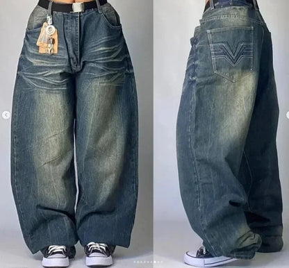 2024 Nuova tendenza americana 2024 Jeans larghi con ricamo hip-hop retrò per uomo e donna Y2K Harajuku Gothic Streetwear