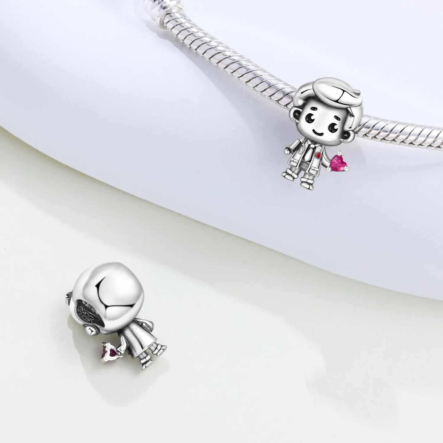 Orstarry 925 Argento Sterling Coppia Dottori Personaggi dei Cartoni Animati Perline Ciondoli Originali Braccialetti Charm Gioielli Feste Fai da Te Regali