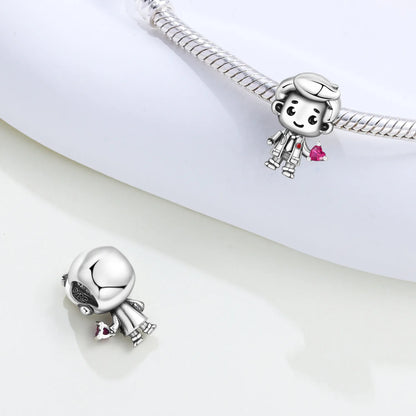 Orstarry 925 Argento Sterling Coppia Dottori Personaggi dei Cartoni Animati Perline Ciondoli Originali Braccialetti Charm Gioielli Feste Fai da Te Regali