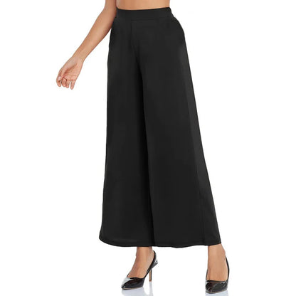 Pantaloni da donna alla moda a gamba larga, vita regolare, elasticizzati, snellenti, neri, casual, per feste e ufficio, 2025
