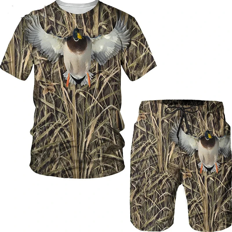Animal Wild Boar Fox 3D Print 2Pcs set Camouflage Hunting T-Shirt Sets Fashion Men O-Neck Tracksuit Oversized Man Sweatshirt