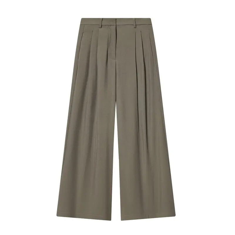 Pantaloni da donna alla moda a gamba larga, nuovi arrivi autunnali, plissettati, versatili, modello slim, abbigliamento casual per donna