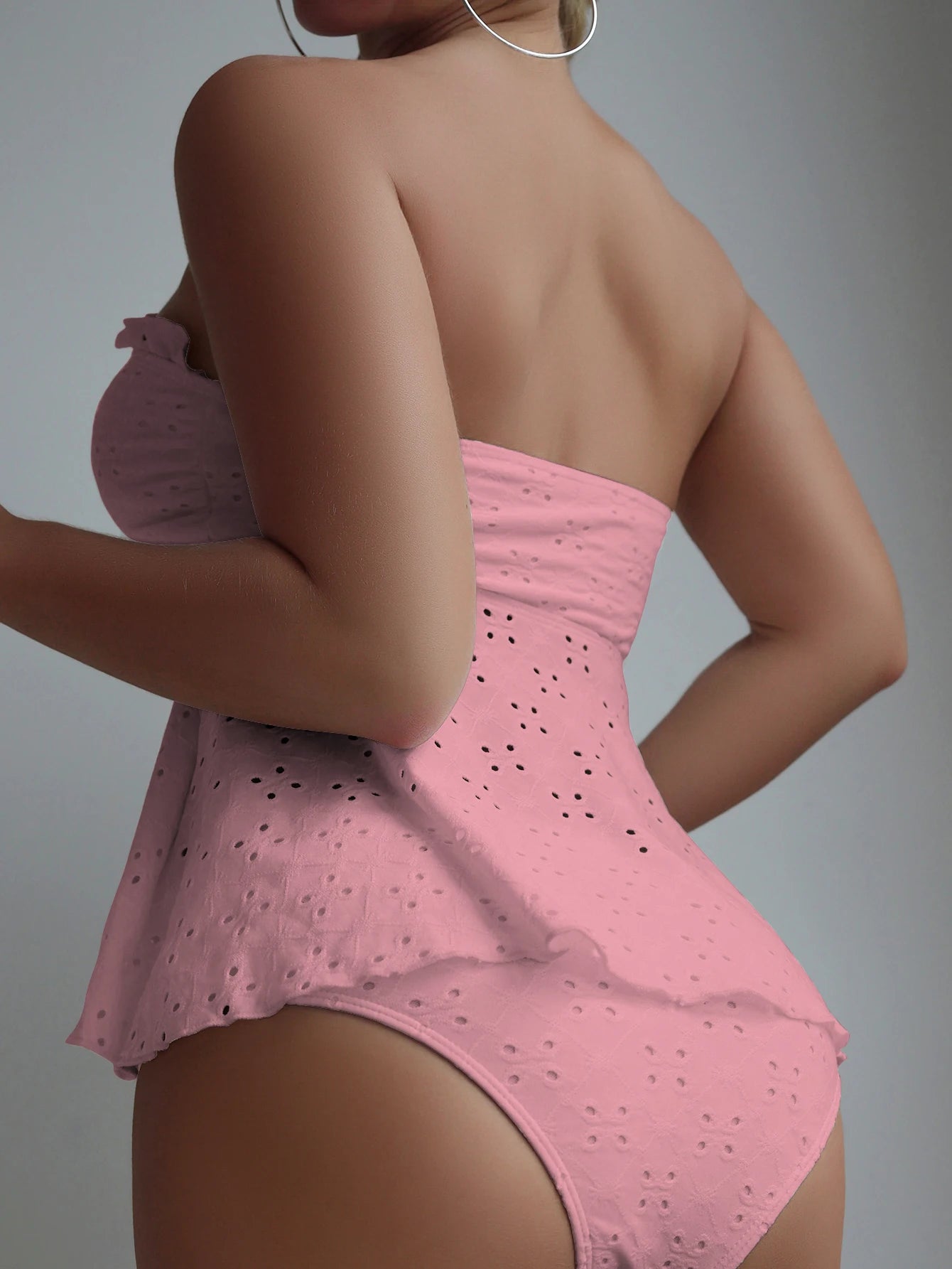 Bikini patchwork con fiocco, costume da bagno femminile con spalle scoperte, costume da bagno da donna con intagli, costume da bagno a vita alta tinta unita, bikini