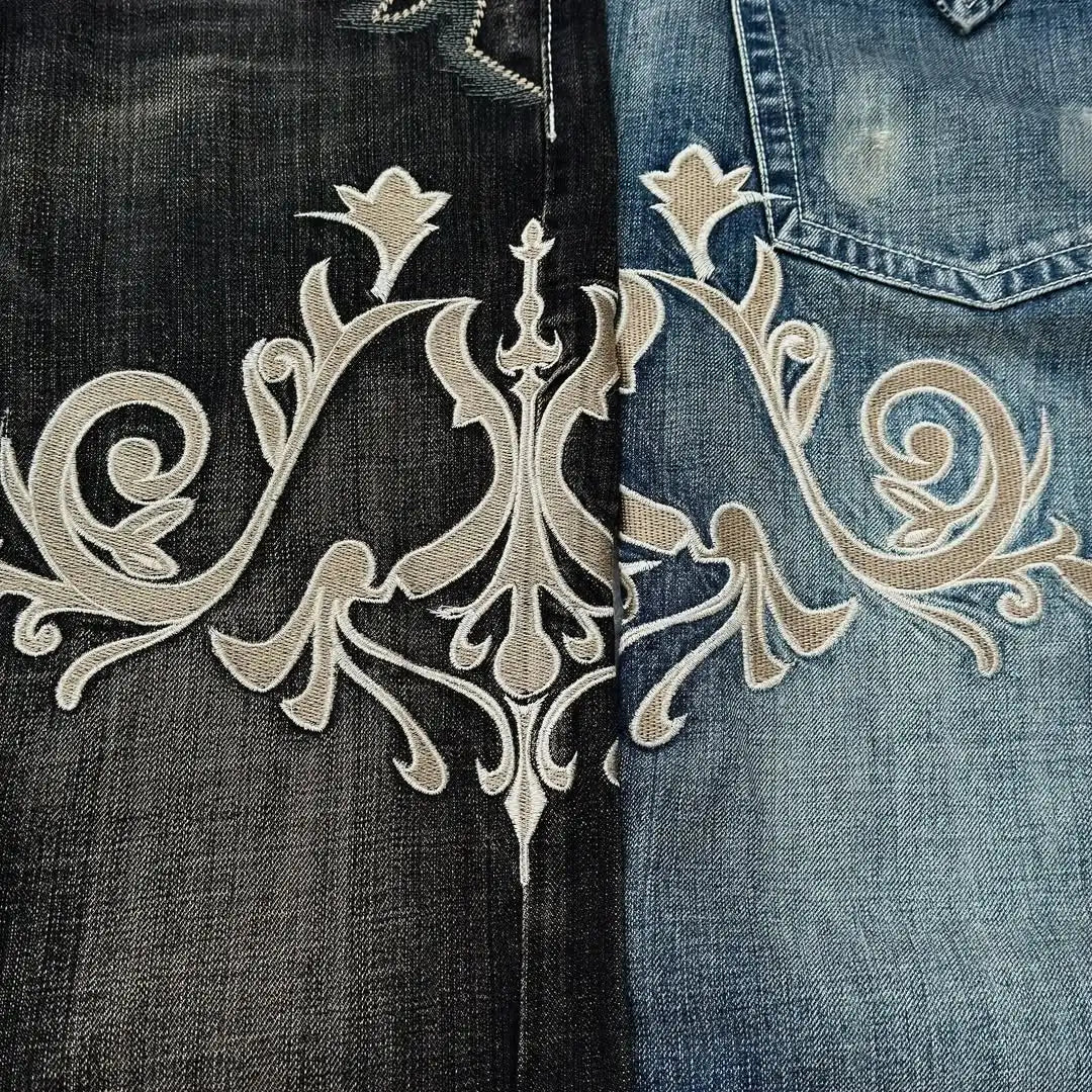 Jeans da donna Y2K con ricamo retrò americano, modello a corno, street fashion, pantaloni slim gotici, jeans da donna